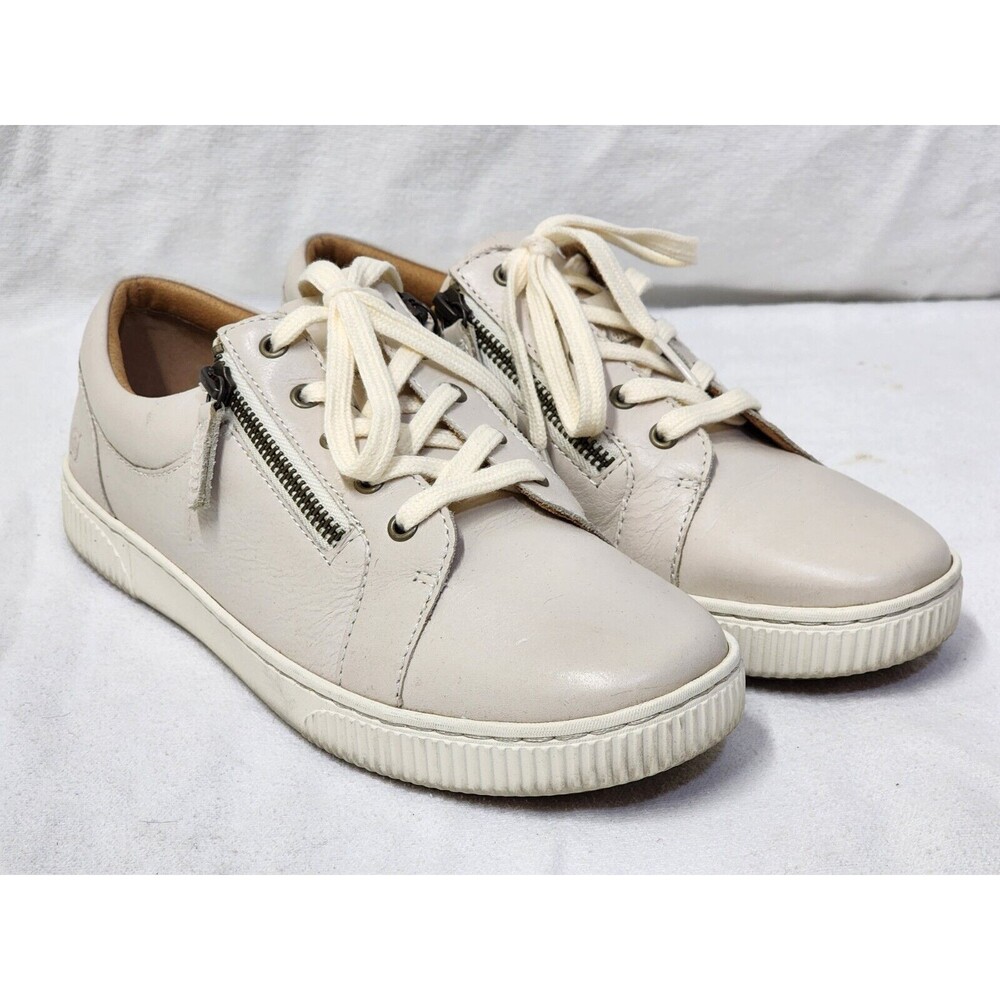 Born Comfort Sneaker Paloma Womens Size 10 White Leather Slip On Zip Up Shoes